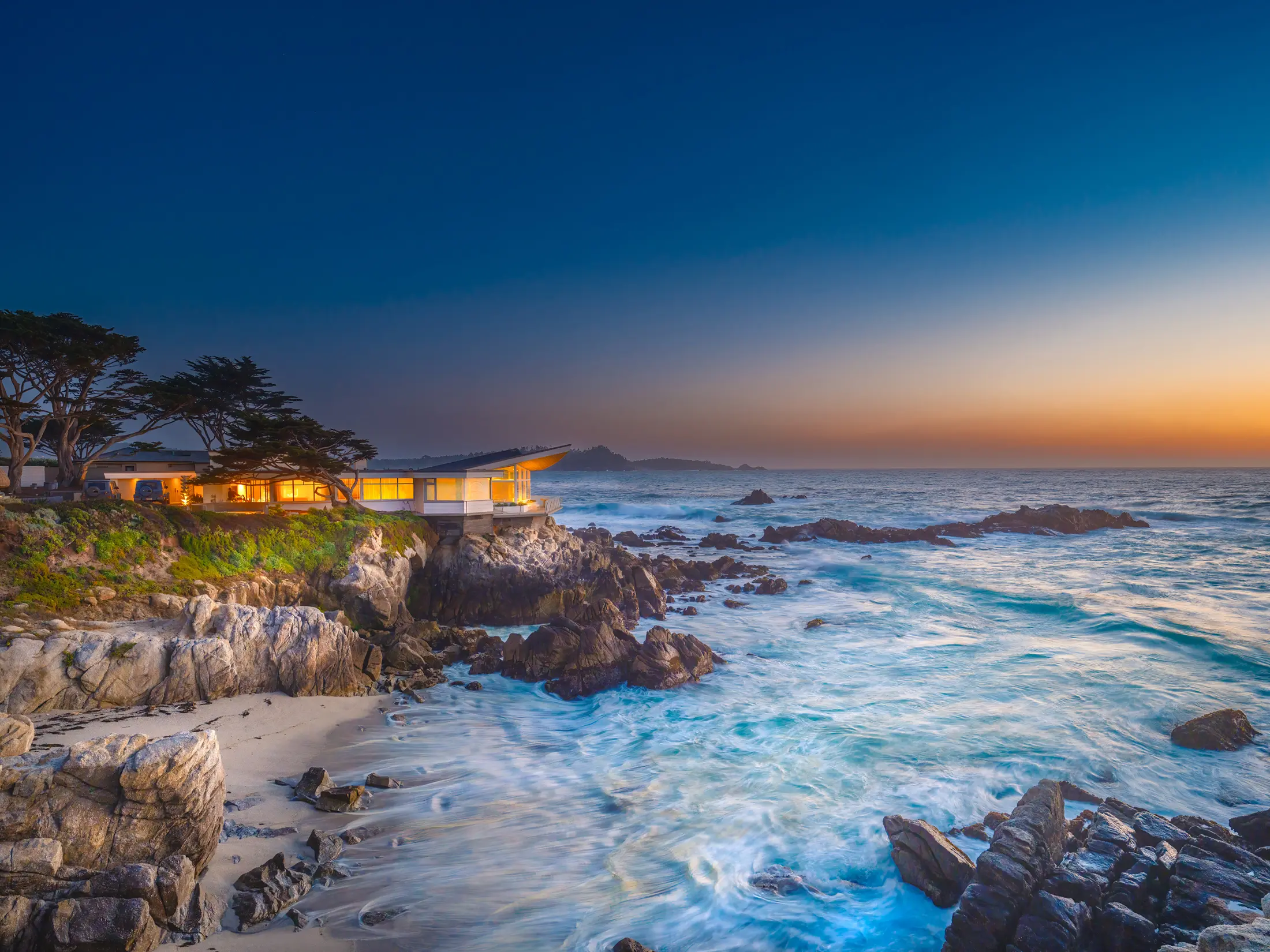 The Butterfly House on Carmel Point with breaking surf — fine art print