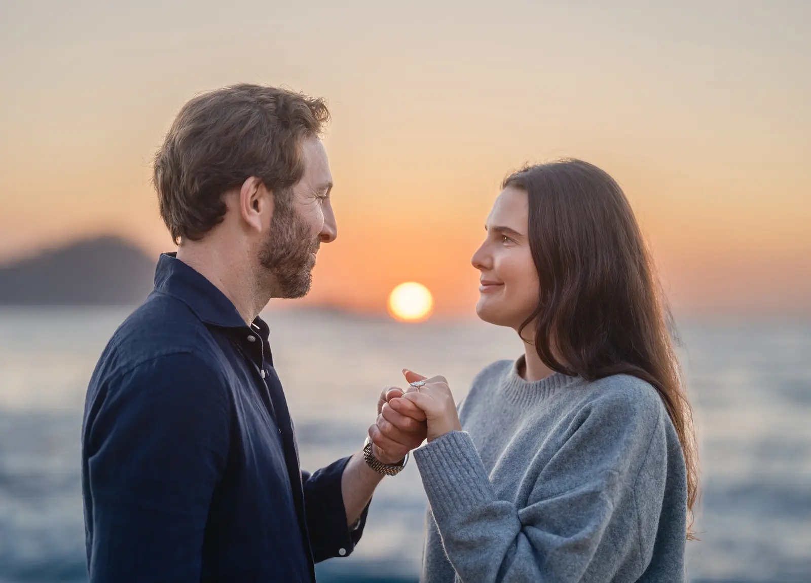 Couple at sunset during a Carmel-by-the-Sea proposal session