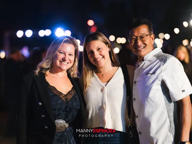Guests posing for a portrait in the Carmel Mission courtyard at night at Taste of Carmel 2026