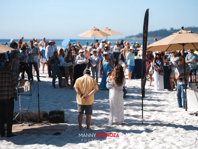 The crowd on the sand listening to Jack Galante at Walk for Freedom 2026 on Carmel Beach