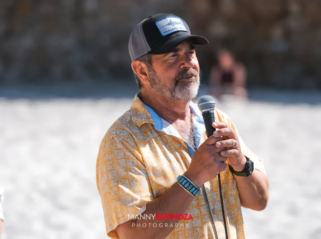 Jack Galante of Galante Vineyards speaking to the crowd at Walk for Freedom 2026 on Carmel Beach